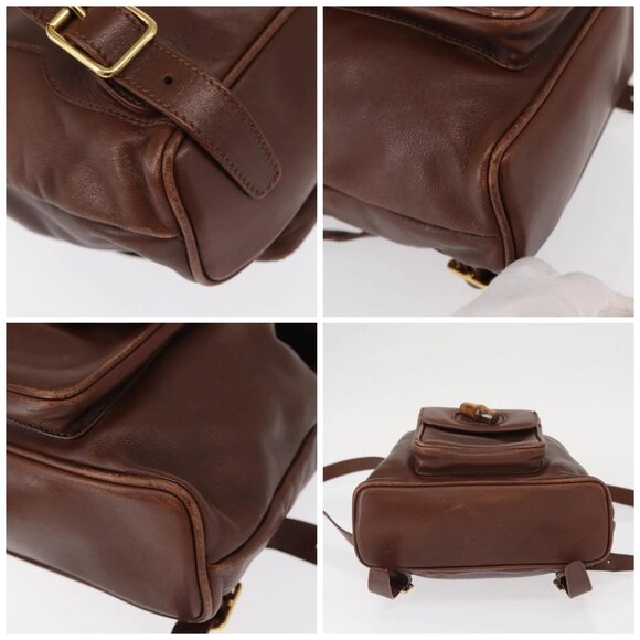 GUCCI Bamboo Backpack Leather Brown Gold main image 12